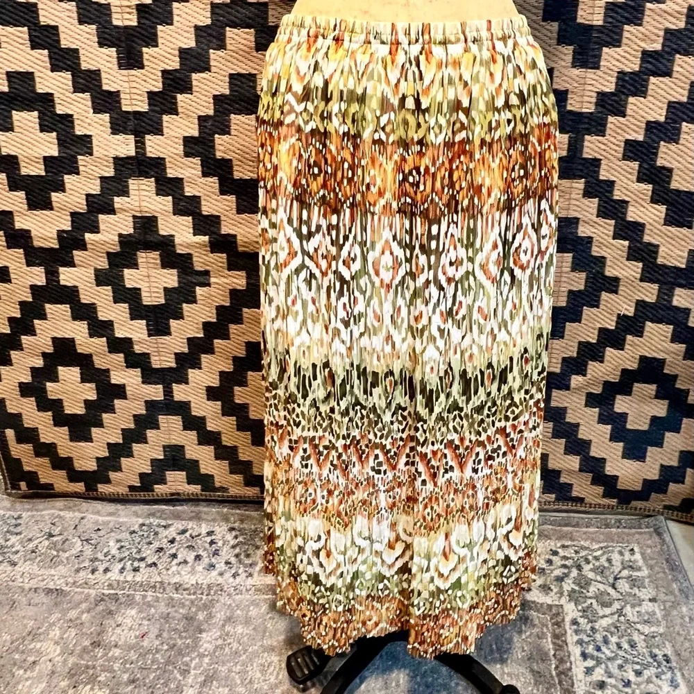 VINTAGE earthy tribal print long‎ maxi skirt elastic drawstring waist 90s y2k